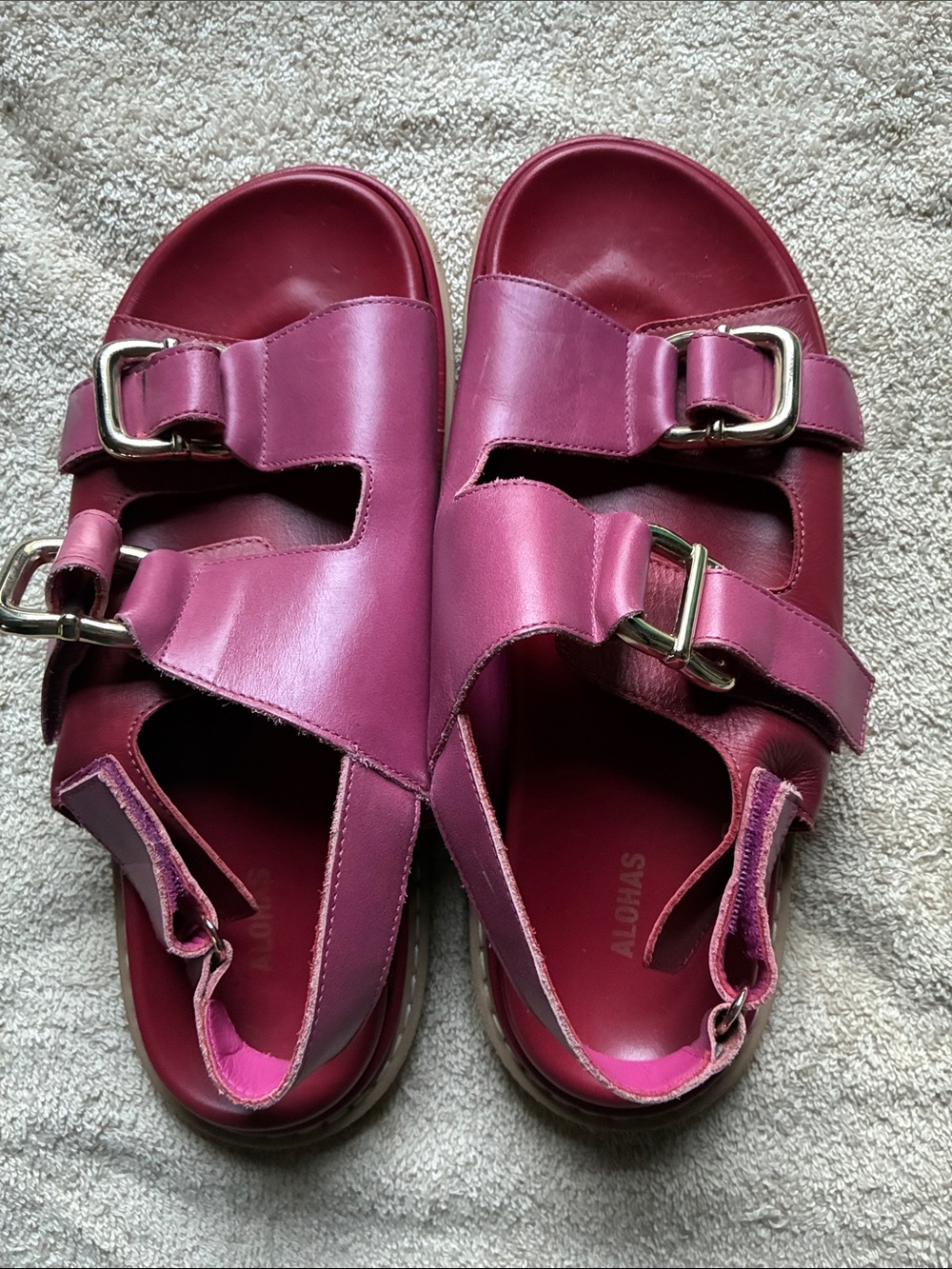 ALOHAS 42/11 Red/Pink Leather Harper Slingback Buckled Sandals
